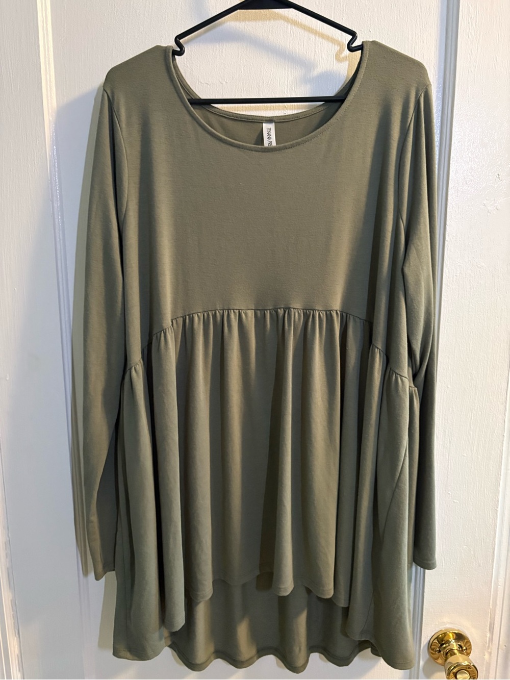 Women's Olive Green Long Sleeve Babydoll Dress
